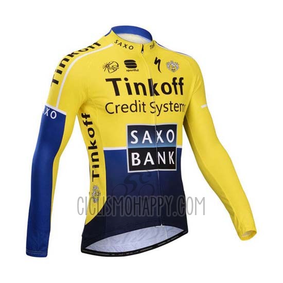 Tinkoff Saxo Bank Cycling Jersey Bib Tight 2014 Long Sleeve Blue and Yellow